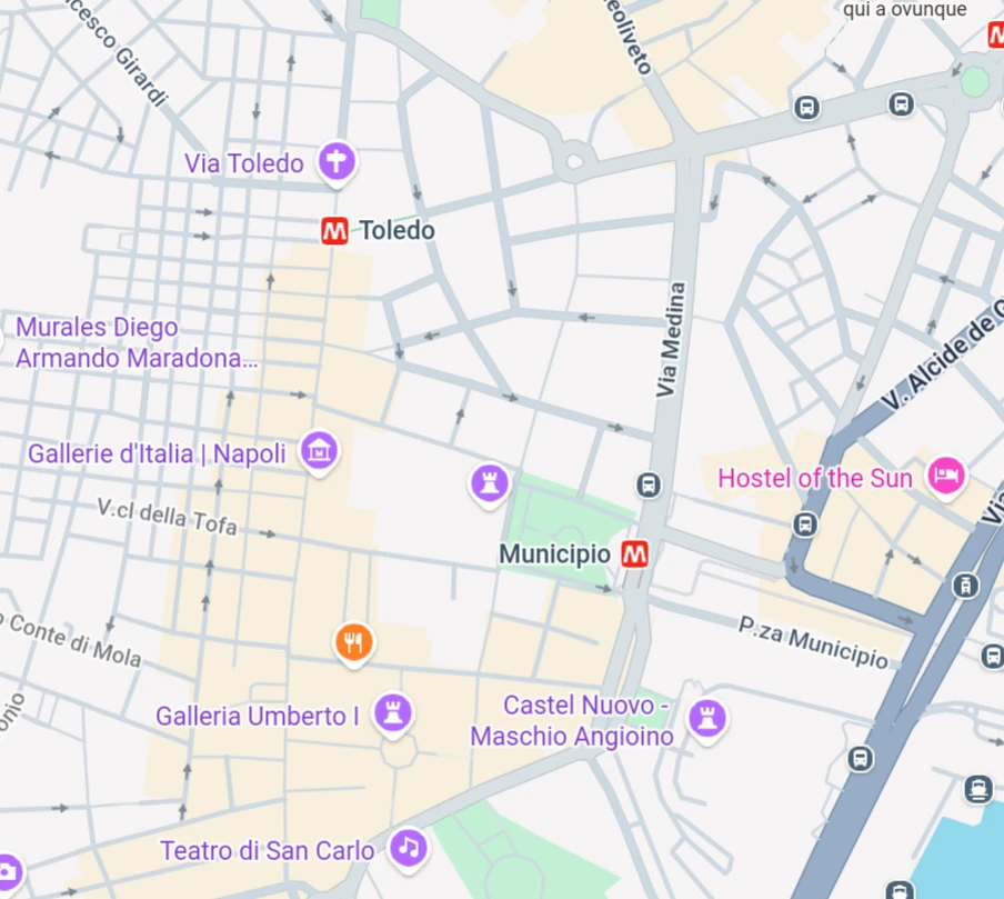 Mappa del centro di Napoli tra Toledo, Municipio e Castel Nuovo